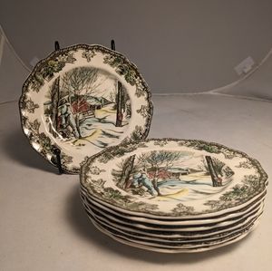 Set of 8, The Friendly Village Bread Plates by Johnson Brothers England